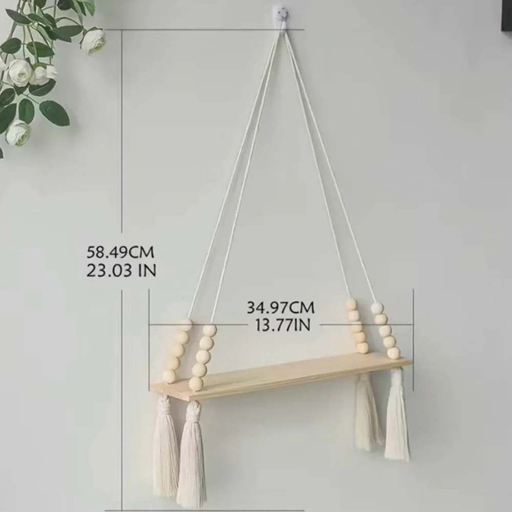 🆕NWT, Macrame Bohemian Wood Beaded Shelf